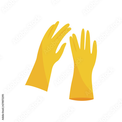 Yellow color pair of gloves in flat or cartoon style