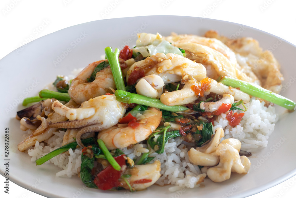 Fried stir spicy sea food with rice Fried stir spicy sea food with rice