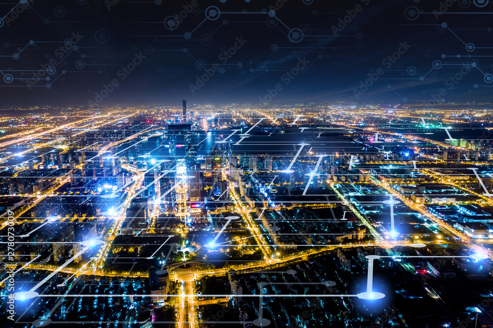 Fototapeta premium Modern city with wireless network connection concept