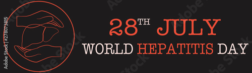 World Hepatitis Day - Poster or Banner. Hands holding liver icon. Dark background.