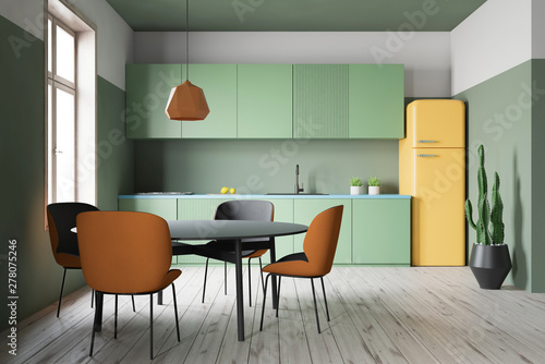 Wallpaper Mural Green kitchen interior with counters and table Torontodigital.ca