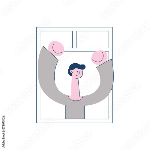 Vector angry man threatening gesture of the window