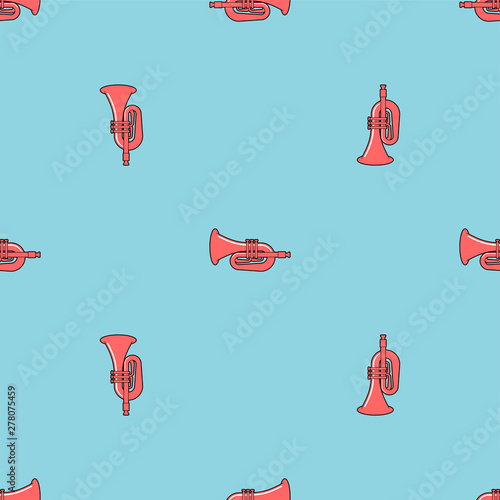 Trumpet pattern seamless. Musical instrument background . Horn vector illustration