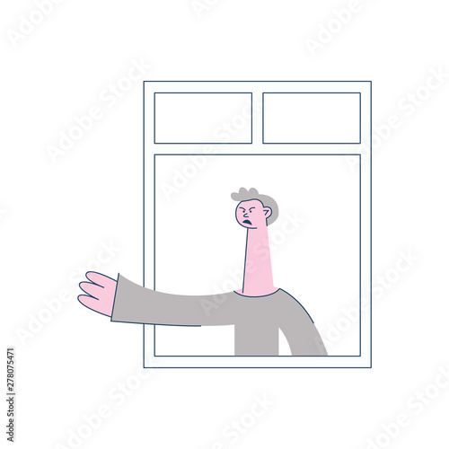 Vector angry man threatening gesture of the window
