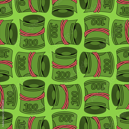 Money roll pattern seamless. Dollars rolled cash background . Vector illustration