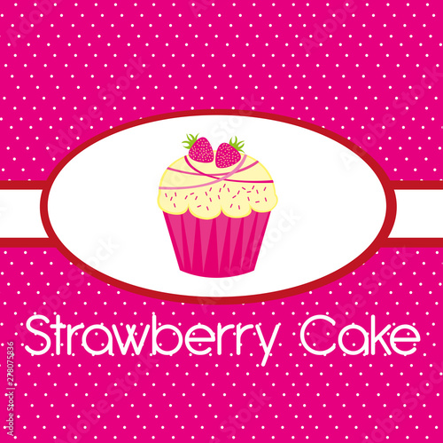 pink strawberry cake over pink background vector
