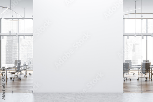 Fotografie White light wooden meeting room with mock up wall