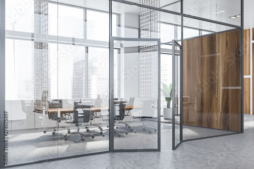 Glass wall meeting room interior