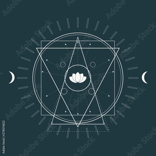 Mystical geometry symbol. Linear alchemy, occult, philosophical sign. For music album cover, poster, sacramental design. Astrology and religion concept.