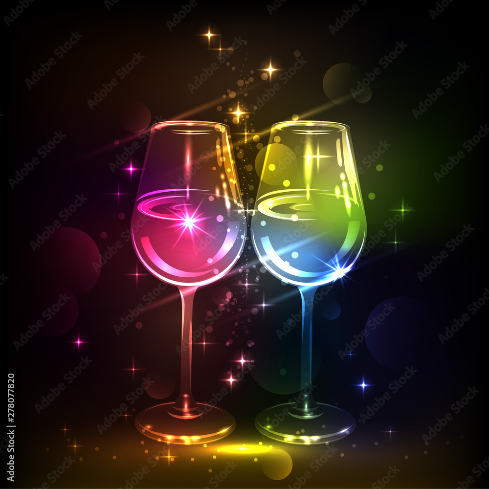 pair of wineglasses and sparks in the air pair of wineglasses and sparks in the air