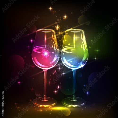 pair of wineglasses and sparks in the air