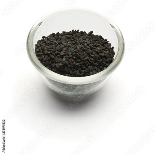 black sesame isolated in a glass plate