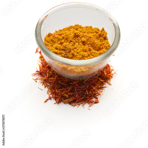 saffron ground isolated in  a glass plate