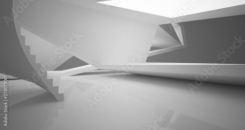 Abstract white minimalistic architectural interior with neon lighting. 3D illustration and rendering.