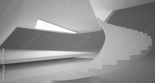 Abstract white minimalistic architectural interior with neon lighting. 3D illustration and rendering.
