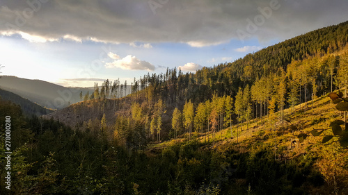 Fototapeta Naklejka Na Ścianę i Meble -  Sunset in mountains - Przegibek, Small Beskid - Poland.
