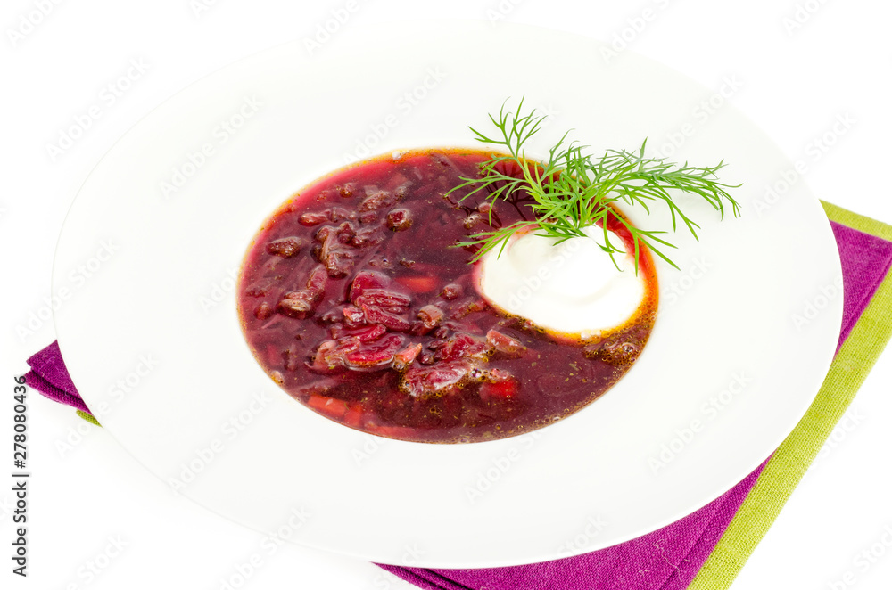 Vegetable vegetarian soup with beetroot. Studio Photo Vegetable vegetarian soup with beetroot. Studio Photo