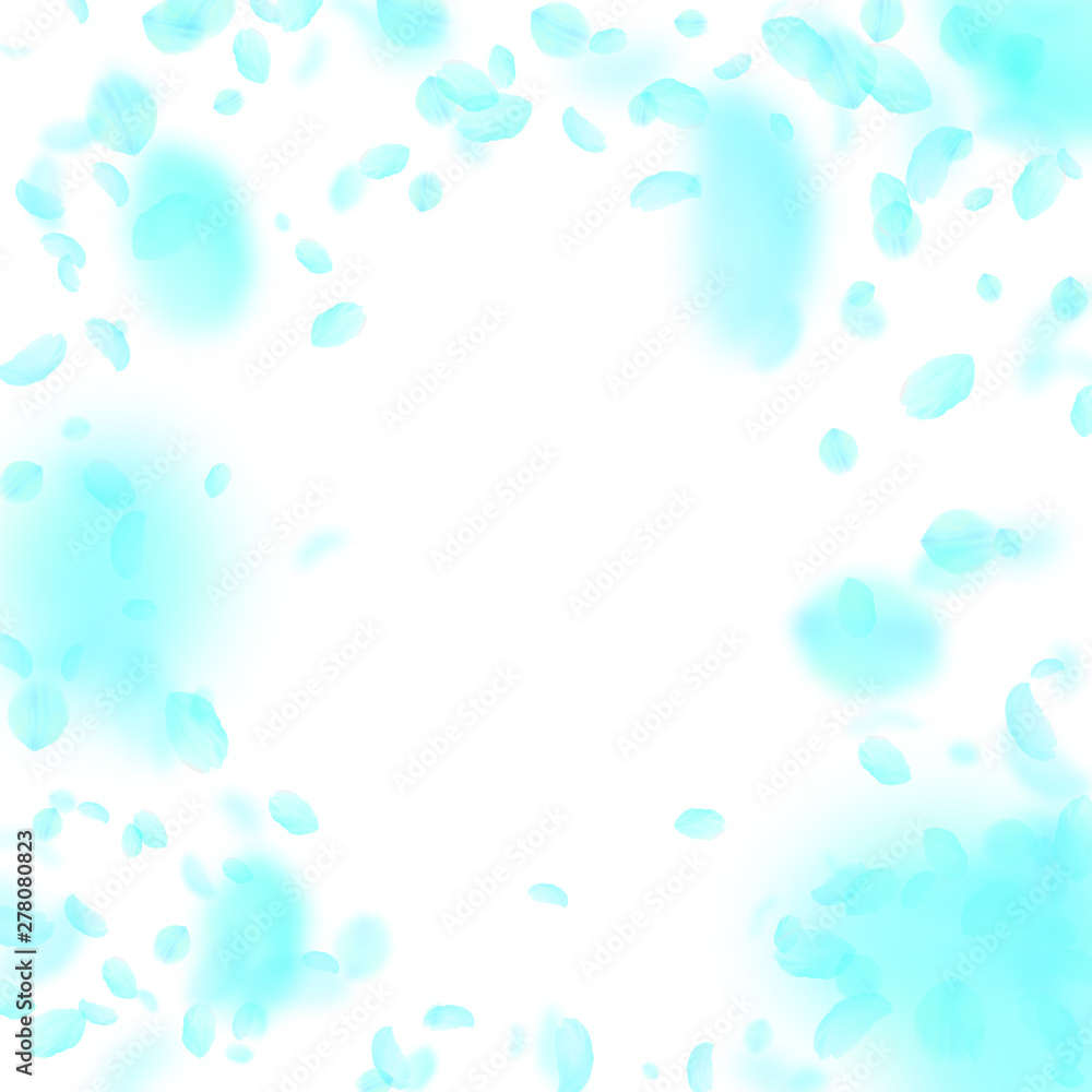 Turquoise flower petals falling down. Delightful r Turquoise flower petals falling down. Delightful r