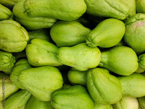 Fotografie Fresh clean chayote on the market - chuchu.