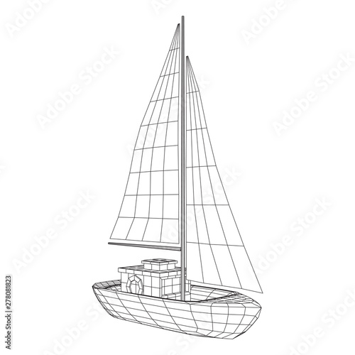 Yacht or sail boat. Luxury yacht race, sea sailing regatta concept. Wireframe low poly mesh vector illustration