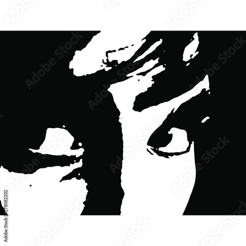 Closeup female portrait. Eyes of a beautiful young woman. Black and white silhouette.