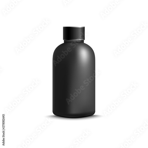 Black cosmetic bottle without label - realistic mockup isolated on white background.