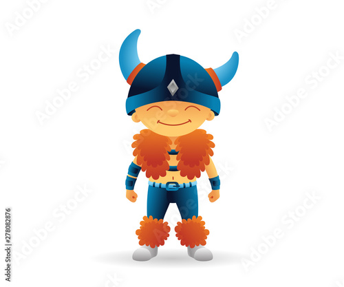 Cartoon viking smiling boy character. Funny cartoon. Vector illustration isolated