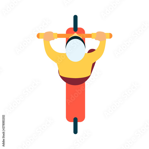 Man or boy ride a scooter top view vector illustration isolated on background.