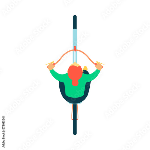 Top or plan view of woman driver sitting on bicycle flat cartoon style