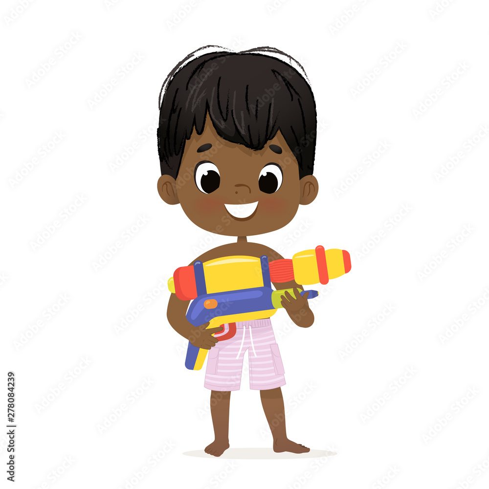 Smiling Cute African-American Baby Boy With a Toy Water Gun Posing. Pool Party Character with a Toygun. Beach Dark Skin Boy Character Isolated. Smiling Cute African-American Baby Boy With a Toy Water Gun Posing. Pool Party Character with a Toygun. Beach Dark Skin Boy Character Isolated.