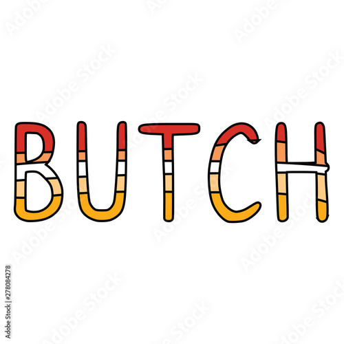 Cute butch lesbian typography cartoon vector illustration motif set. Hand drawn isolated LGBTQ pride elements clipart for gay blog, text graphic, wlw web buttons.
