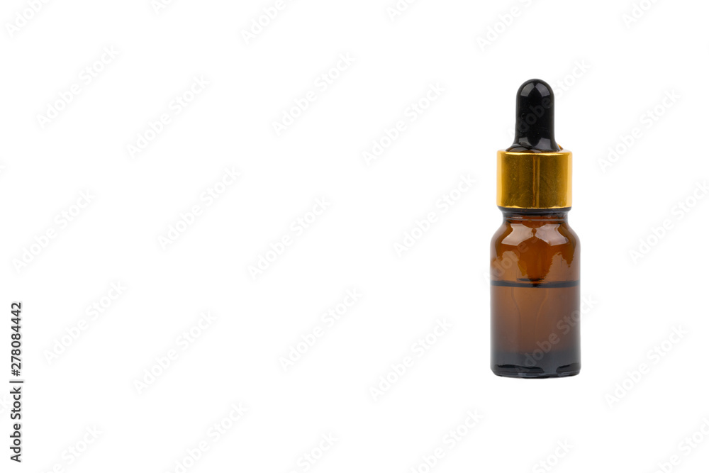 Dropper serum and brown glass bottle isolated on white background. Skin care, drug and cosmetic concept Dropper serum and brown glass bottle isolated on white background. Skin care, drug and cosmetic concept