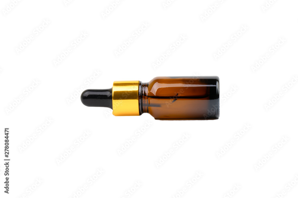 Dropper serum and brown glass bottle isolated on white background. Skin care, drug and cosmetic concept Dropper serum and brown glass bottle isolated on white background. Skin care, drug and cosmetic concept