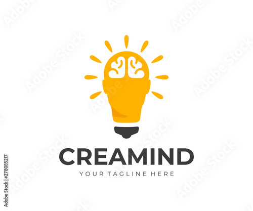 Creative idea logo design. Human head as light bulb vector design. Smart human head with brain logotype