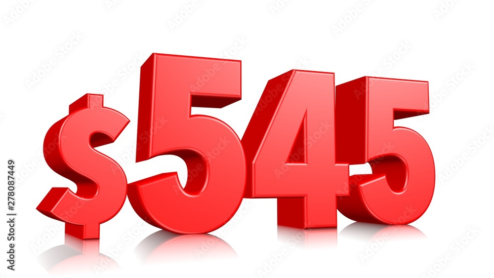 545$ Five hundred forty five price symbol. red text number 3d render with dollar sign on white background 545$ Five hundred forty five price symbol. red text number 3d render with dollar sign on white background