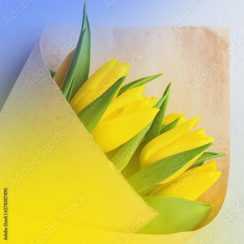 Bouquet yellow tulips craft paper Parcel beige