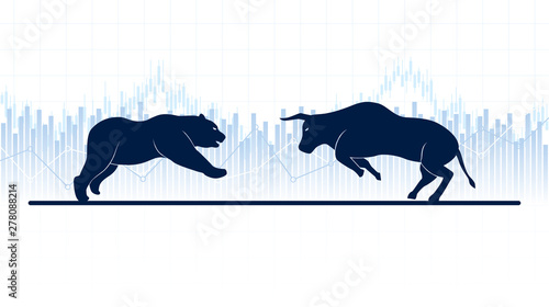 Abstract financial chart with bulls and bear in stock market on white color background
