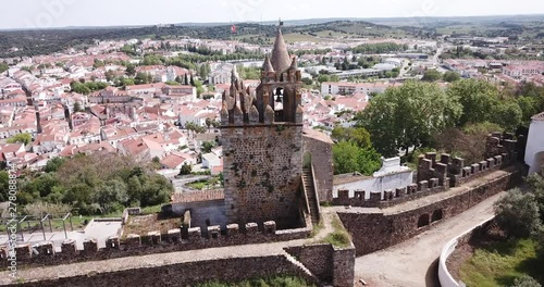 Panoramic view from drone of the castle Montemor o Novo. The Alcaides palace ruins. Evora district. Alentejo, Portugal photo