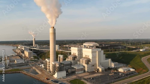 Wallpaper Mural Aerial view of Power Station in Wisconsin (Milwaukee), the coast of Michigan lake at sunrise. Industrial landscape. Plant emissions, environmen pollutions  Torontodigital.ca