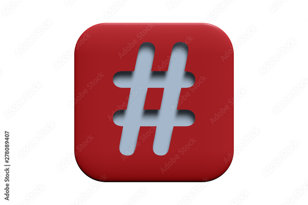 Red textured icon with number sign isolated on white, 3d illustration Red textured icon with number sign isolated on white, 3d illustration