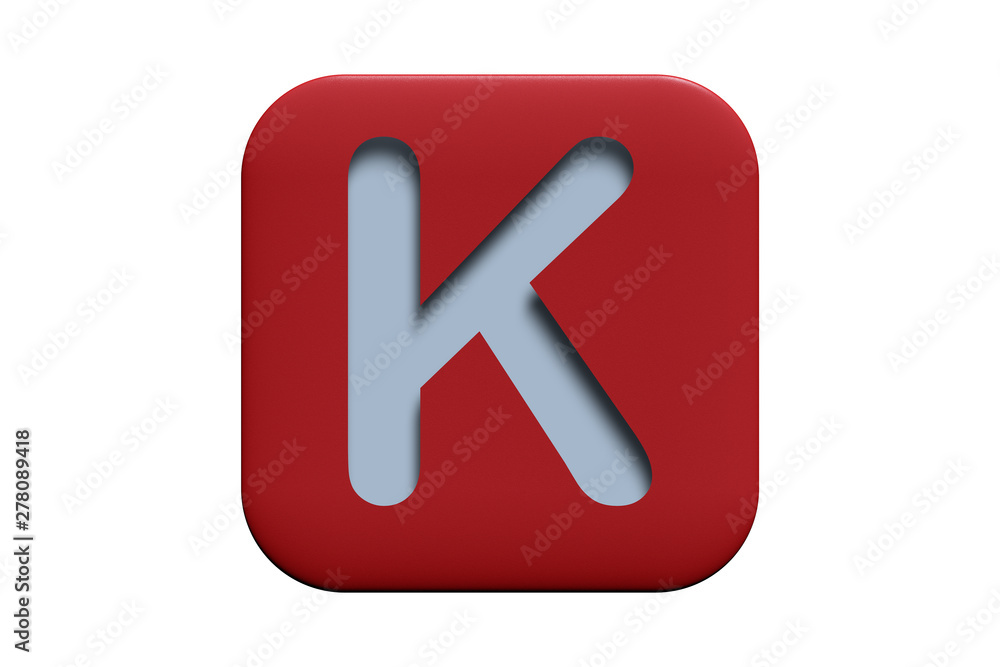 Red textured icon with letter K isolated on white, 3d illustration Red textured icon with letter K isolated on white, 3d illustration