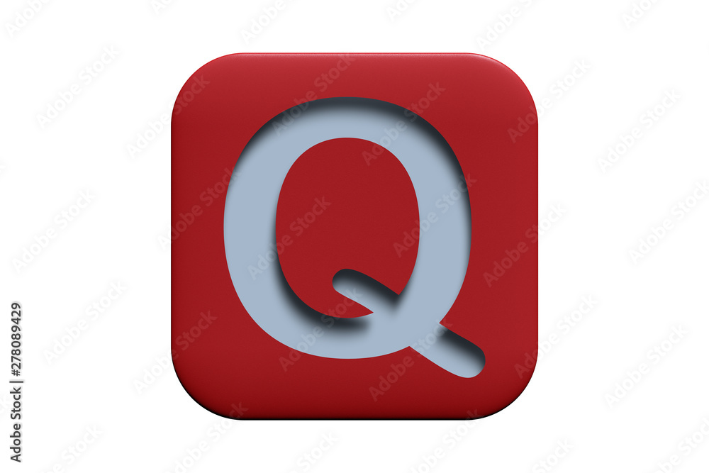 Red textured icon with letter Q isolated on white, 3d illustration Red textured icon with letter Q isolated on white, 3d illustration