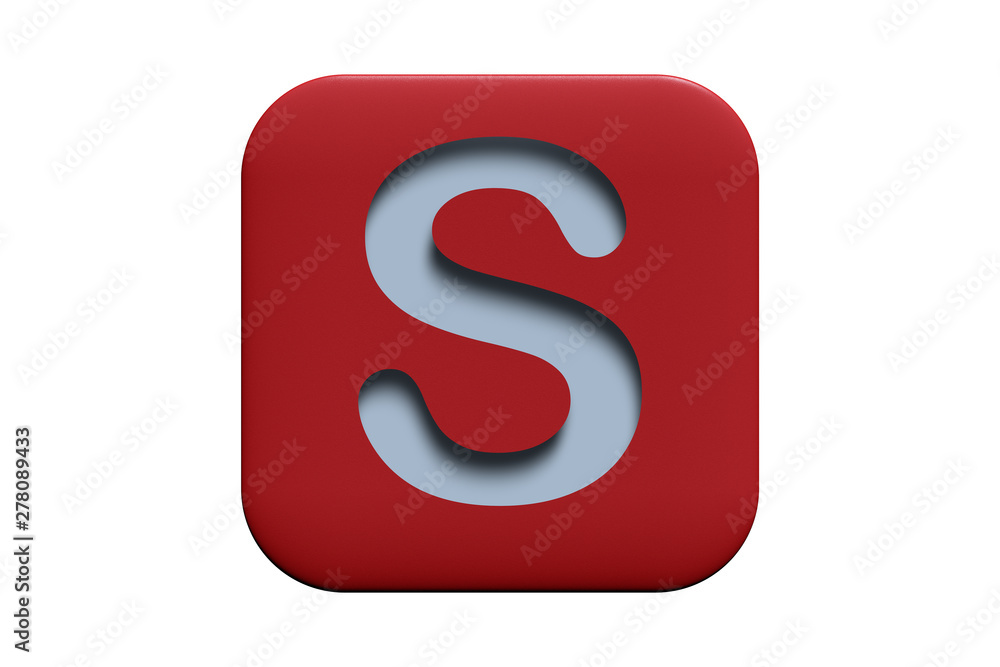 Red textured icon with letter S isolated on white, 3d illustration Red textured icon with letter S isolated on white, 3d illustration