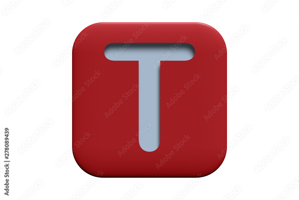 Red textured icon with letter T isolated on white, 3d illustration Red textured icon with letter T isolated on white, 3d illustration