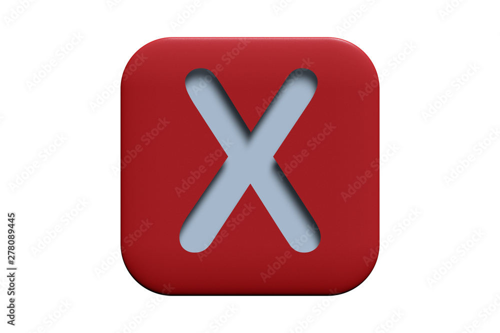 Red textured icon with letter X isolated on white, 3d illustration Red textured icon with letter X isolated on white, 3d illustration
