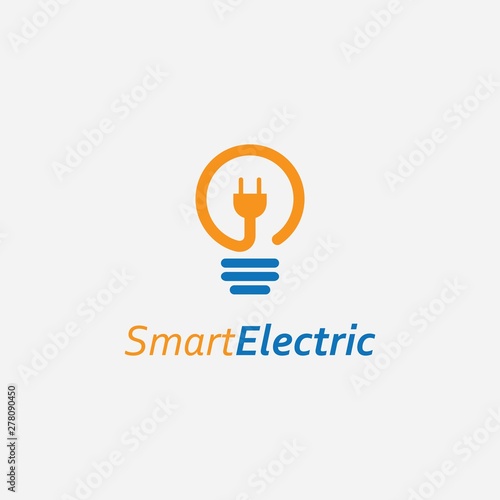 Electric plug with bulb logo design template.Modern lamp icon vector