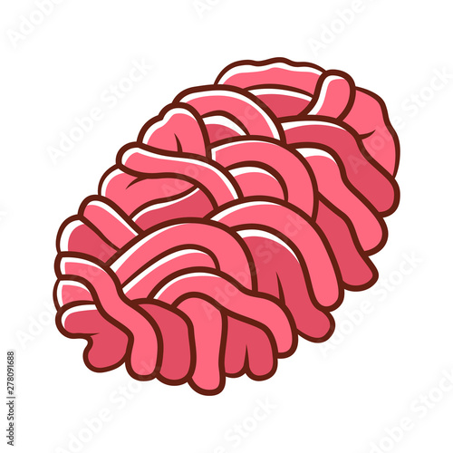 Ground meat color icon. Butchers product. Ingredient for meatballs. Meat production and sale. Butchery business. Isolated vector illustration