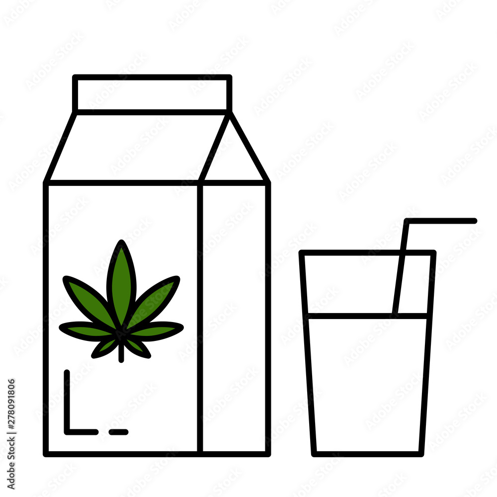 Carton pack and glass of hemp milk. Isolated vector illustration on white background. Carton pack and glass of hemp milk. Isolated vector illustration on white background.