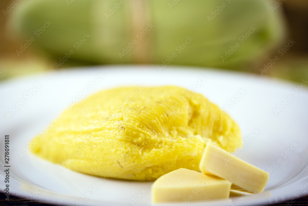pamonha, Brazilian sweet made from homemade cheese with corn. Open pissing ready for consumption. Concept of traditional Brazilian sweet, typical food of the months of June and July. pamonha, Brazilian sweet made from homemade cheese with corn. Open pissing ready for consumption. Concept of traditional Brazilian sweet, typical food of the months of June and July.