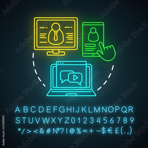 Engaging online reviews neon light icon. Online PR. Customer recommendation, attraction. Clients positive review. Glowing sign with alphabet, numbers and symbols. Vector isolated illustration